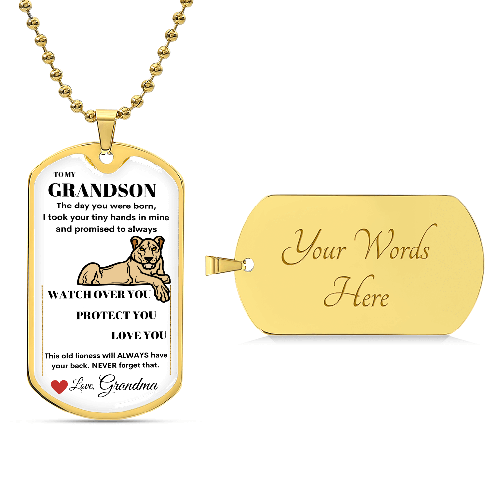 To My Grandson Dog Tag Necklace Love Grandma Luxury Dog Tag Necklace, Always Remember You Are Braver, Motivational Graduation Gift, Great-Grandson Birthday Gift, Motivational Encouragement Dogtags Jewelry
