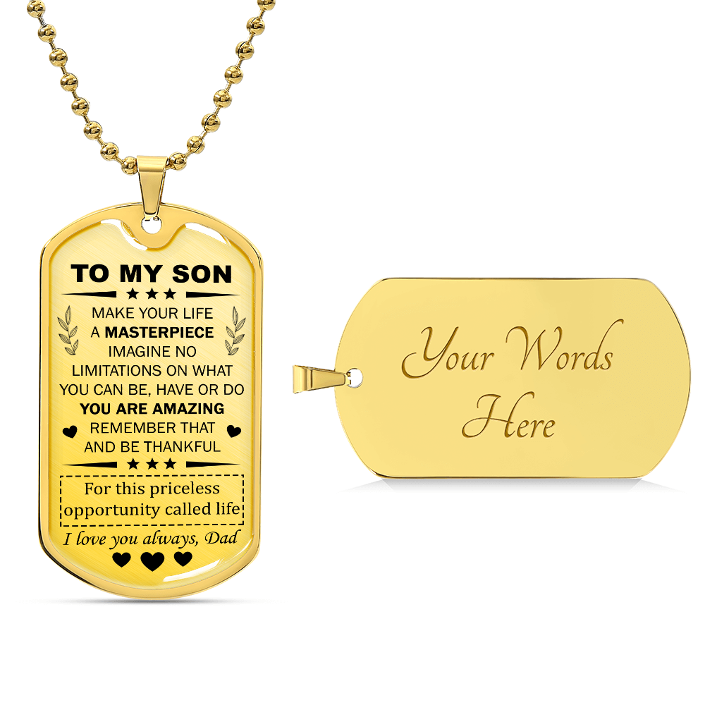 To My Son Necklace from Dad Sons Inspirational Dog Tag Necklace Gifts for Men Boys Birthday Graduation Gifts for Teen Boys Son I Love You Gifts from Dad Father and Son Resin Military Necklaces