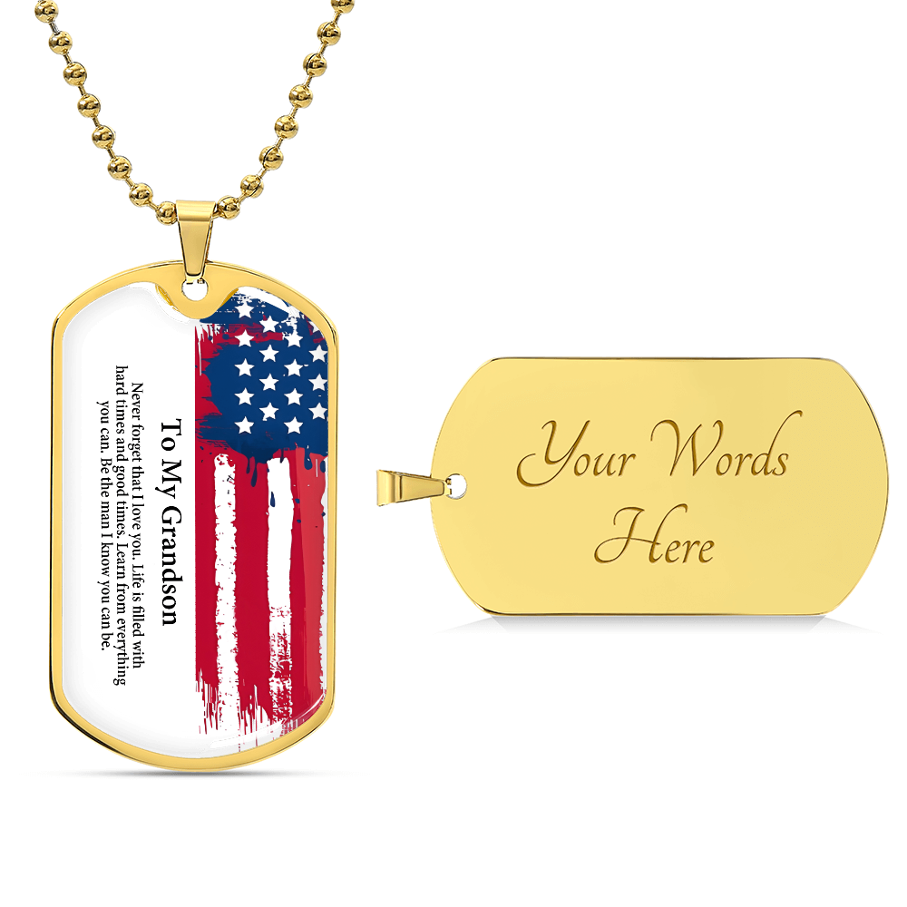 To My Grandson Dog tag Gift Necklace, Birthday Gift For Grandson, Christmas Gift From Grandmother, Gift From Grandpa To Grandson, To My Grandson Necklace Gifts From Grandpa, Grandma, USA Flag