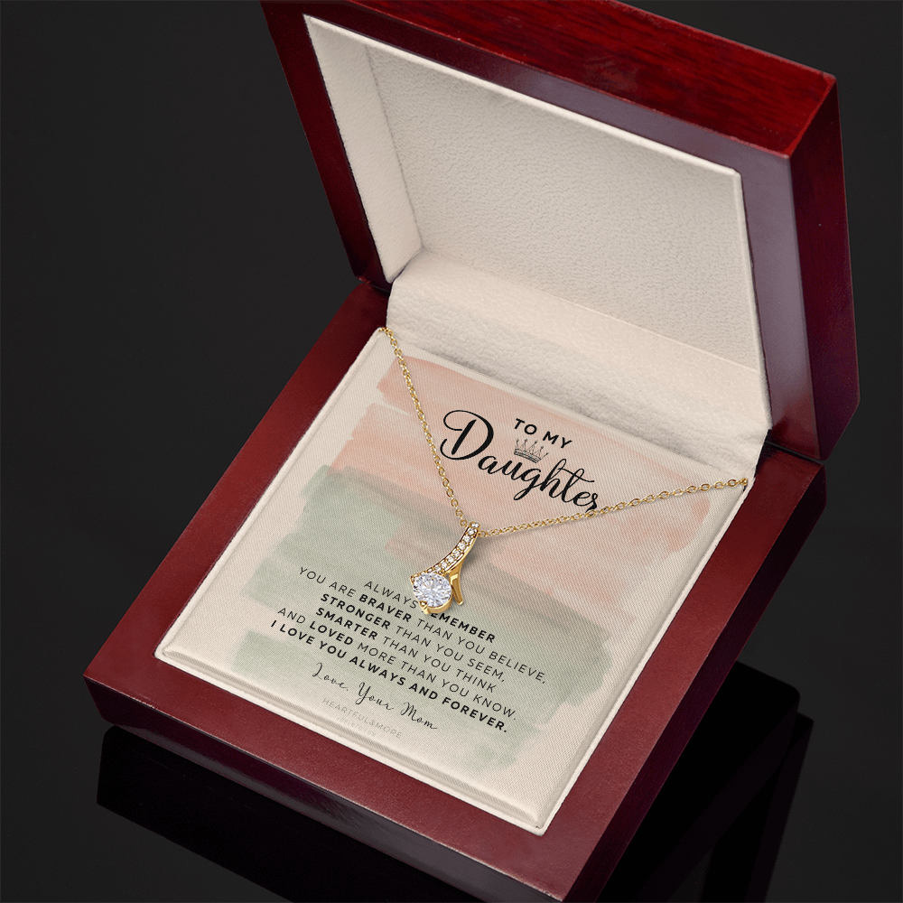 To My Daughter Necklace From Best Mom With Heartfelt Message, Daughter Birthday Present From Mama, Jewelry Gifts For Graduation for Her From Mom or Daddy, 14K Pendant Forever Love Necklace