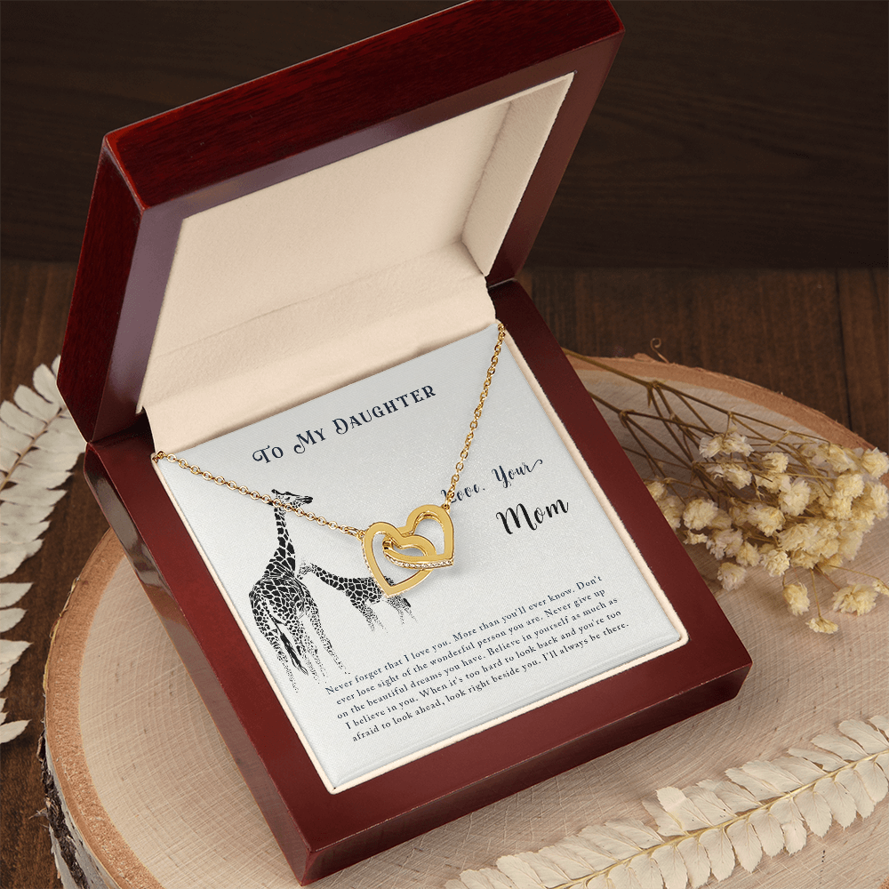 Daughter Gifts from Mom, Valentines Gifts for Daughter Kids Teen Girls, Interlocking Hearts Necklace to My Daughter from Mommy, Christmas, Graduation, Birthday Gifts for Teenage Girls