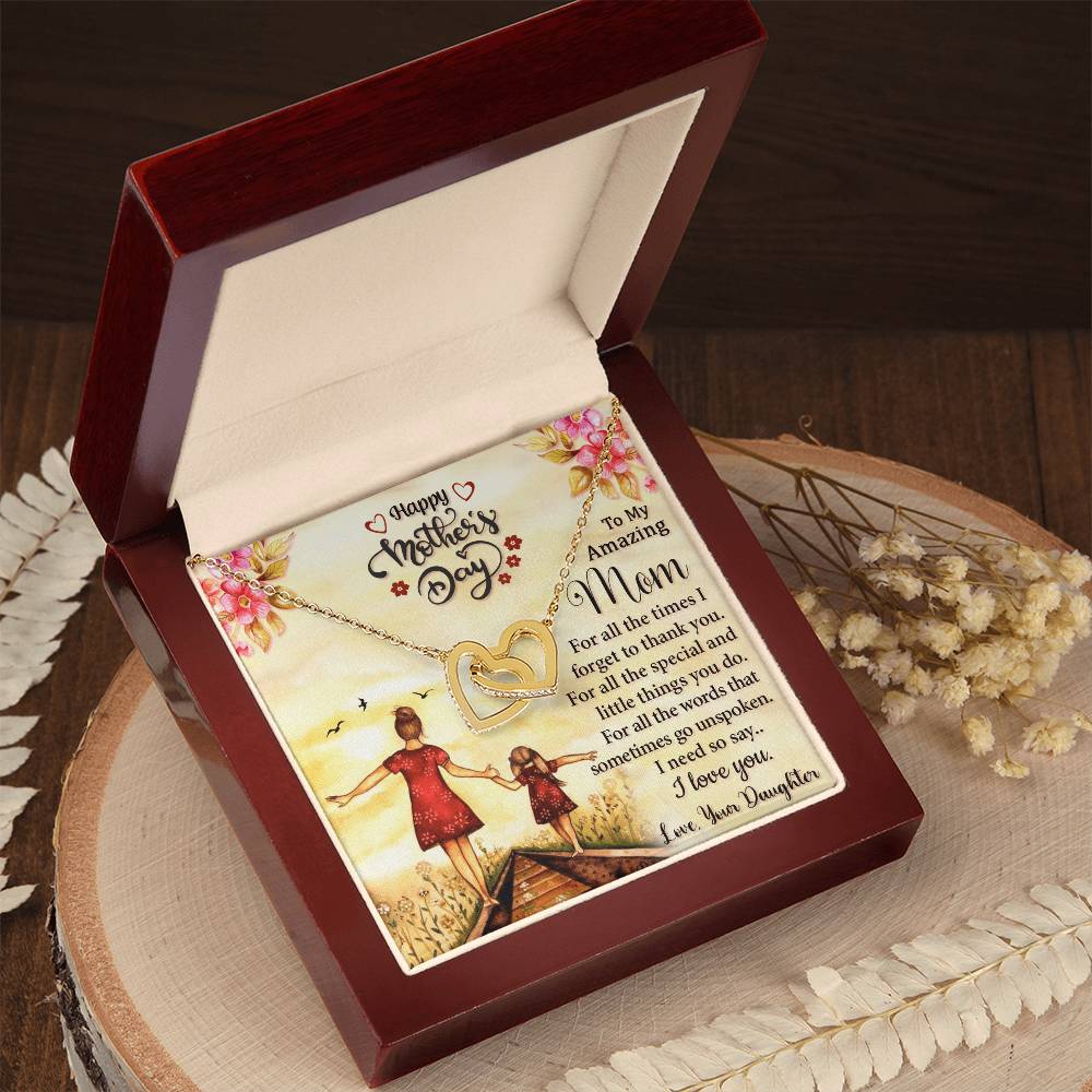 To My Mom Necklace – Happy Mother's Day Gift, Daughter Gift for Mom, Emotional Message Card Jewelry