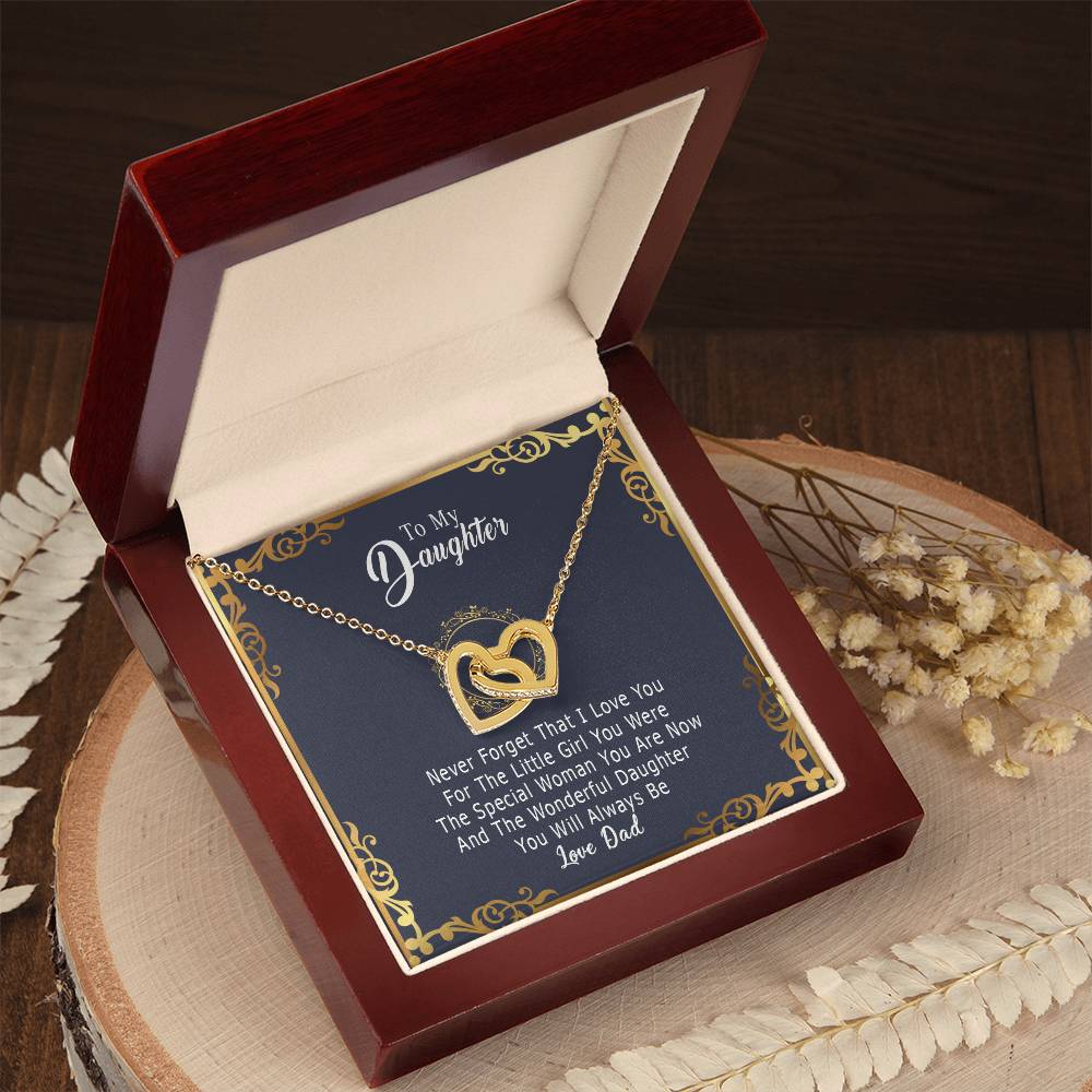 To My Daughter Interlocking Hearts Necklace from Dad, Daughter Gifts, Jewelry for Daughter, Father to Daughter Necklace with Message Card and Gift Box, Adult Daughter Birthday Gift Ideas, Christmas Gifts