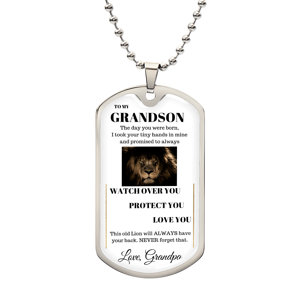 To My Grandson Love Grandpa Gift Ideas, Watch Over You Protect You Love You, Great-Grandson Birthday Gift, Motivational Encouragement Dogtags Jewelry, Braver Stronger Smarter & Loved More THan You Know