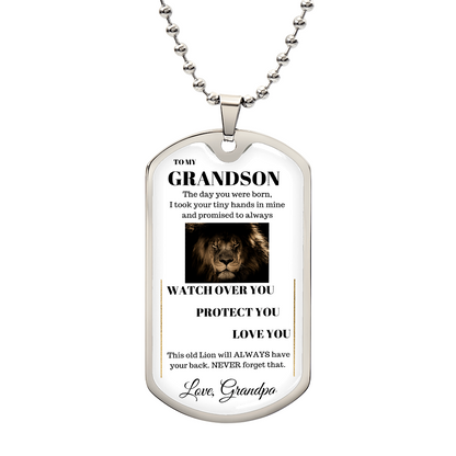 To My Grandson Love Grandpa Gift Ideas, Watch Over You Protect You Love You, Great-Grandson Birthday Gift, Motivational Encouragement Dogtags Jewelry, Braver Stronger Smarter & Loved More THan You Know