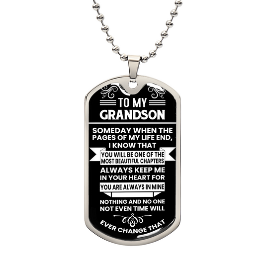 Dog Tag Grandson Necklace, Grandson Gifts from Grandma and Grandpa, To My Grandson Necklaces from Nana For Boys or Men, Inspirational Pendant Christmas or Birthday Gifts for Grandson