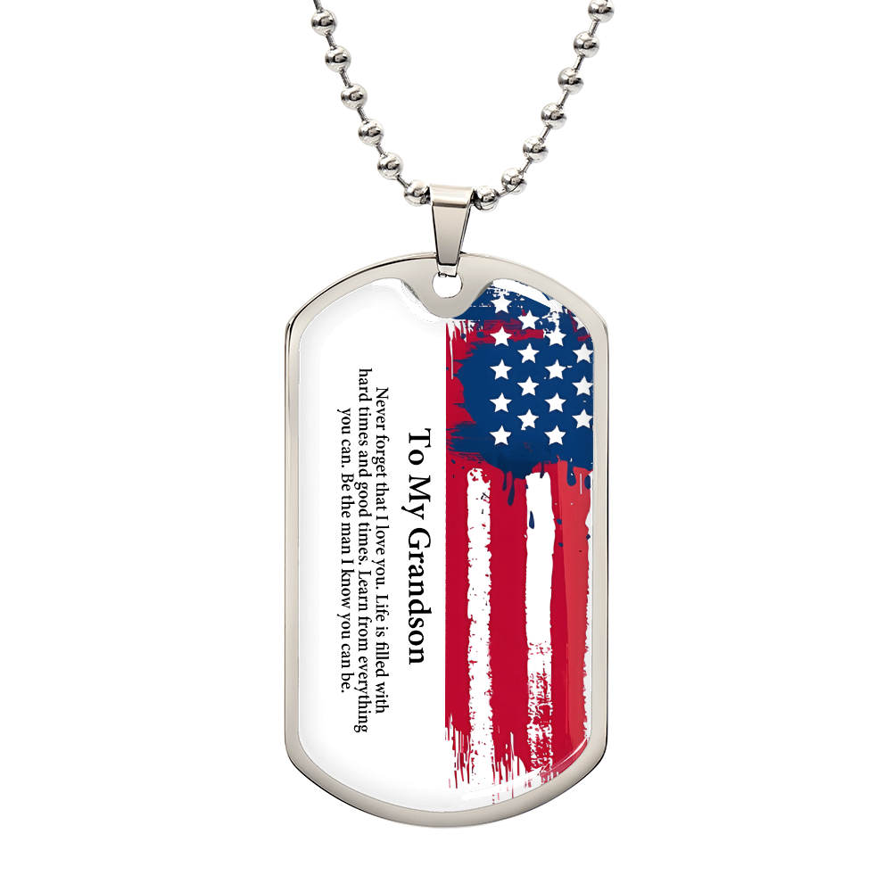 To My Grandson Dog tag Gift Necklace, Birthday Gift For Grandson, Christmas Gift From Grandmother, Gift From Grandpa To Grandson, To My Grandson Necklace Gifts From Grandpa, Grandma, USA Flag