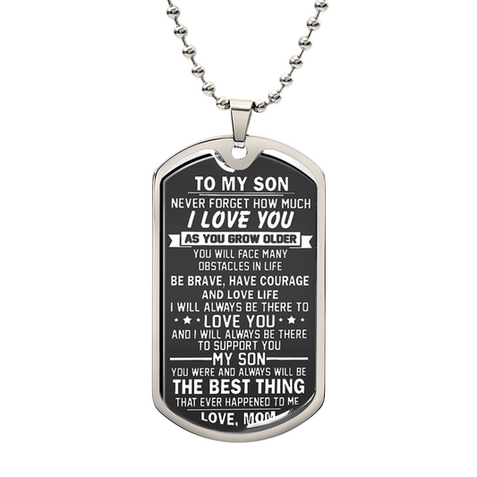 To My Son from MOM I Want You To Believe Love Mom Dog Tag Military Air Force Navy Coast Guard Necklace Ball Chain Gift for Best Son Birthday and Graduation, Jewelry Gifts for Men Boys, Gift for Best Son Birthday and Graduation