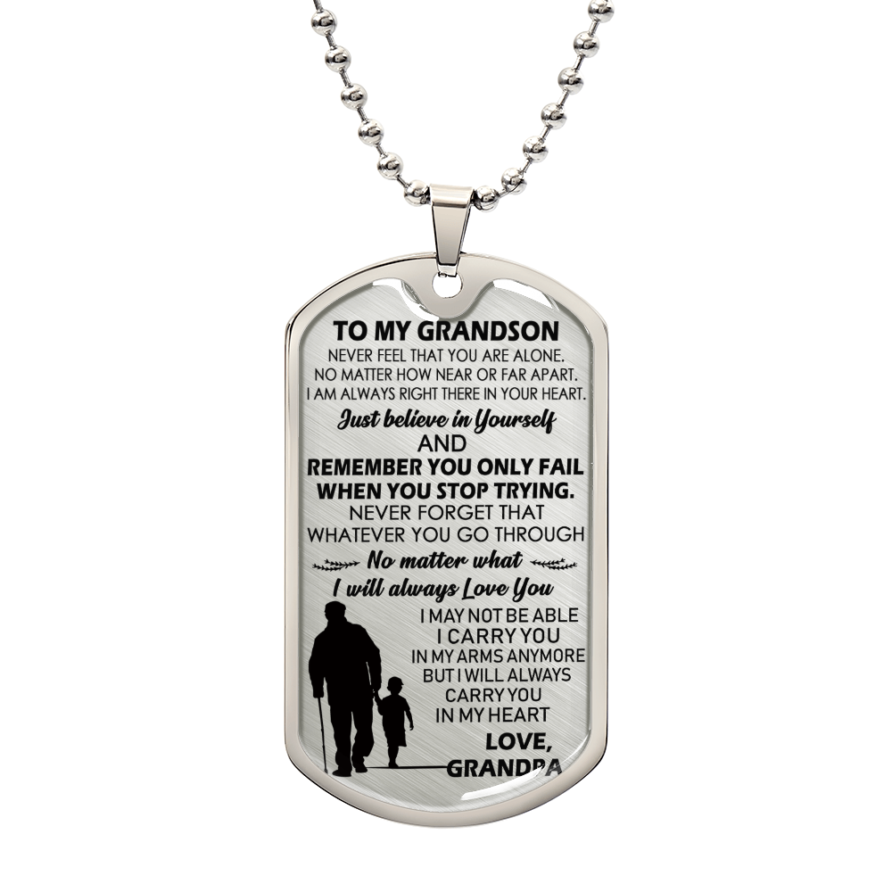 Grandson Birthday Gifts, To My Grandson Dog Tag Military From Grandfather Luxury Dog Tag Necklace, Gift From Grandpa To Grandson, To My Grandson Necklace Gifts From Grandpa