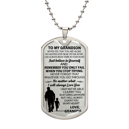 Grandson Birthday Gifts, To My Grandson Dog Tag Military From Grandfather Luxury Dog Tag Necklace, Gift From Grandpa To Grandson, To My Grandson Necklace Gifts From Grandpa