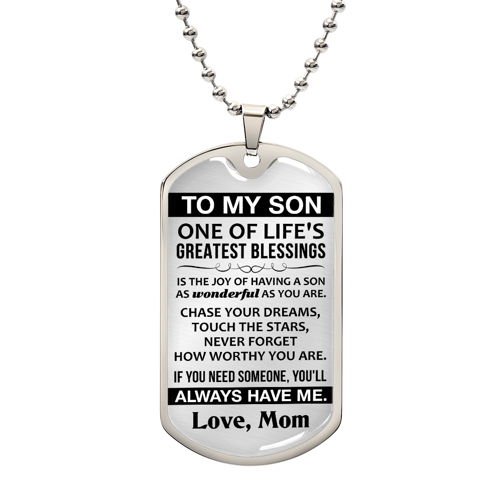 To My Son Necklace from Mom Sons Inspirational Dog Tag Necklace Gifts for Men Boys Birthday Graduation Gifts for Teen Boys Son I Love You Gifts from Mama Mother and Son