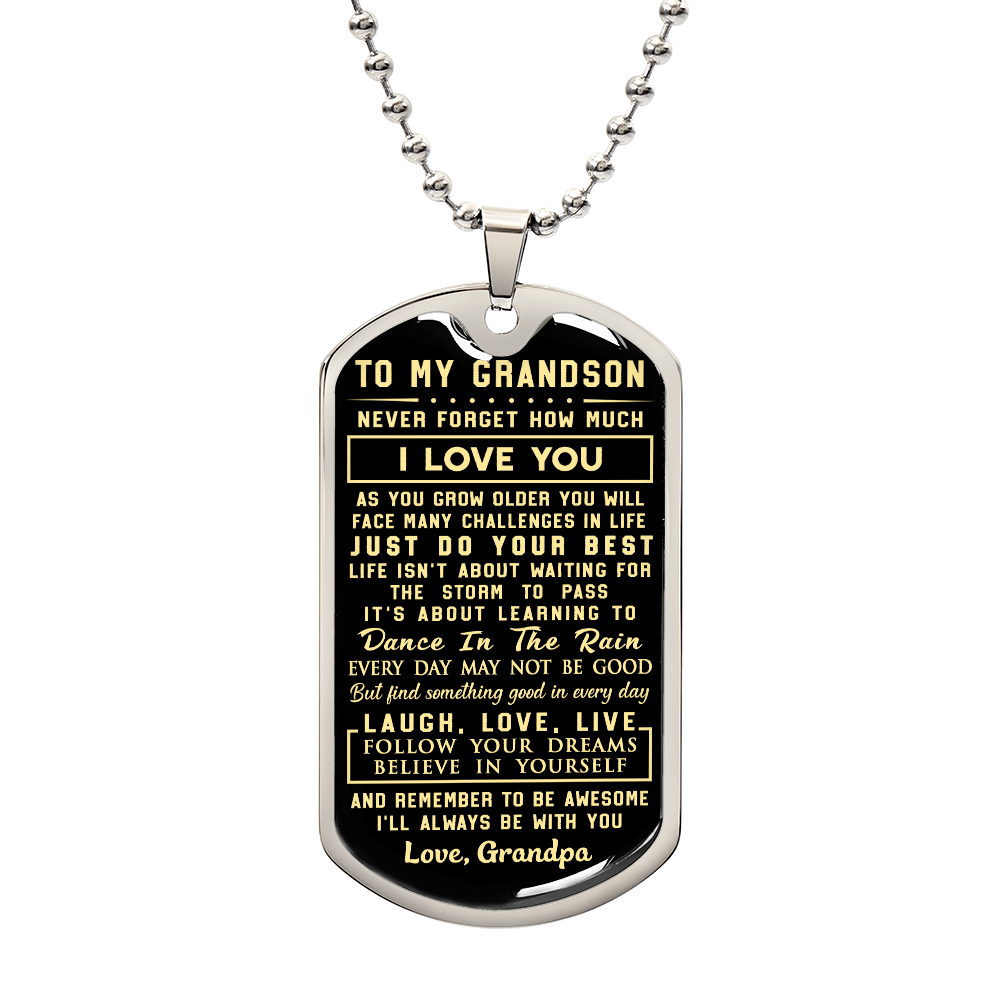 To My Grandson Dog Tag Necklace Love Grandpa Luxury Dog Tag Necklace, Always Remember You Are Braver, Motivational Graduation Gift, Great-Grandson Birthday Gift, Motivational Encouragement Dogtags Jewelry