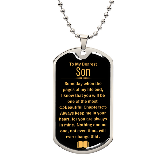 To My Dearest Son I Love You Luxury Dog Tag Necklace, Jewelry Gifts for Men Boys, Gift for Best Son Birthday and Graduation, Gifts for Teen Boys from Dad Daddy Mom Mama Mother Father