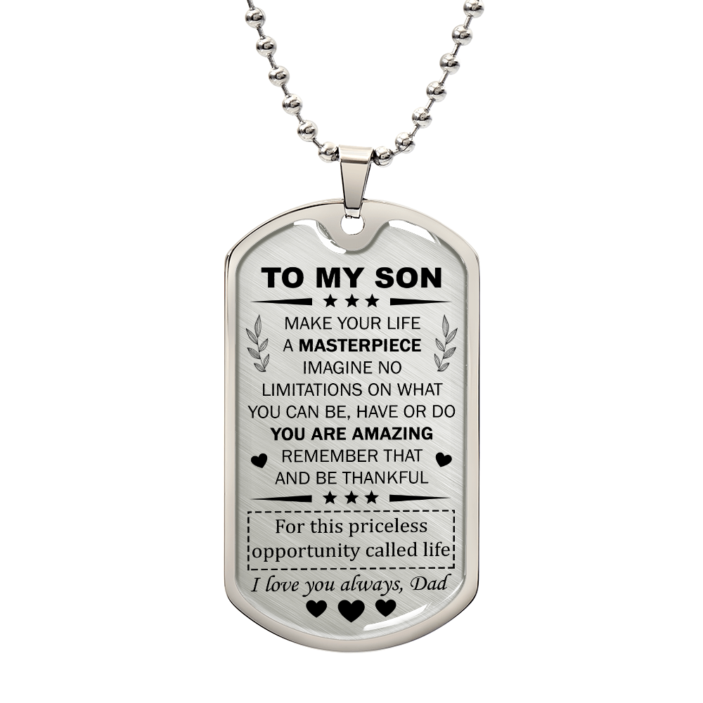 To My Son Necklace from Dad Sons Inspirational Dog Tag Necklace Gifts for Men Boys Birthday Graduation Gifts for Teen Boys Son I Love You Gifts from Dad Father and Son Resin Military Necklaces