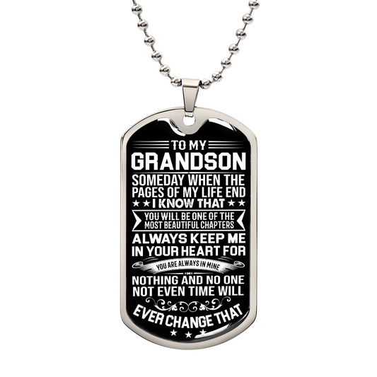 Dog Tag Grandson Necklace, Grandson Gifts from Grandma and Grandpa, To My Grandson Necklaces from Nana For Boys or Men, Inspirational Pendant Christmas or Birthday Gifts for Grandson, Motivational Encouragement Dogtags Jewelry