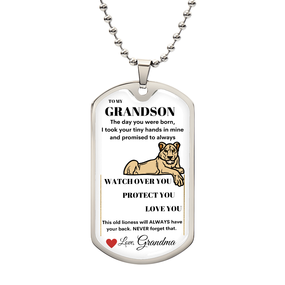 To My Grandson Dog Tag Necklace Love Grandma Luxury Dog Tag Necklace, Always Remember You Are Braver, Motivational Graduation Gift, Great-Grandson Birthday Gift, Motivational Encouragement Dogtags Jewelry