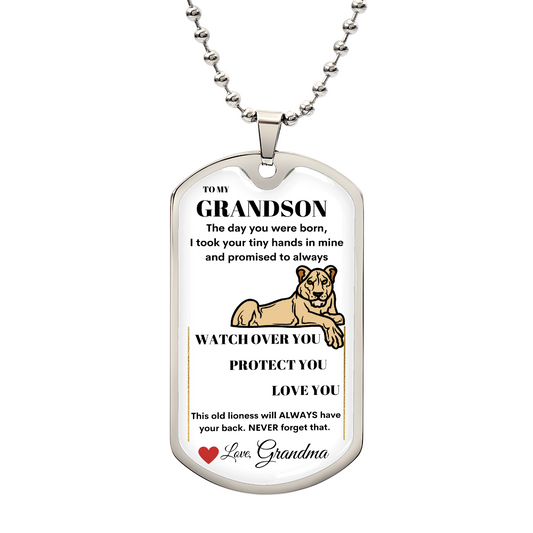 To My Grandson Dog Tag Necklace Love Grandma Luxury Dog Tag Necklace, Always Remember You Are Braver, Motivational Graduation Gift, Great-Grandson Birthday Gift, Motivational Encouragement Dogtags Jewelry