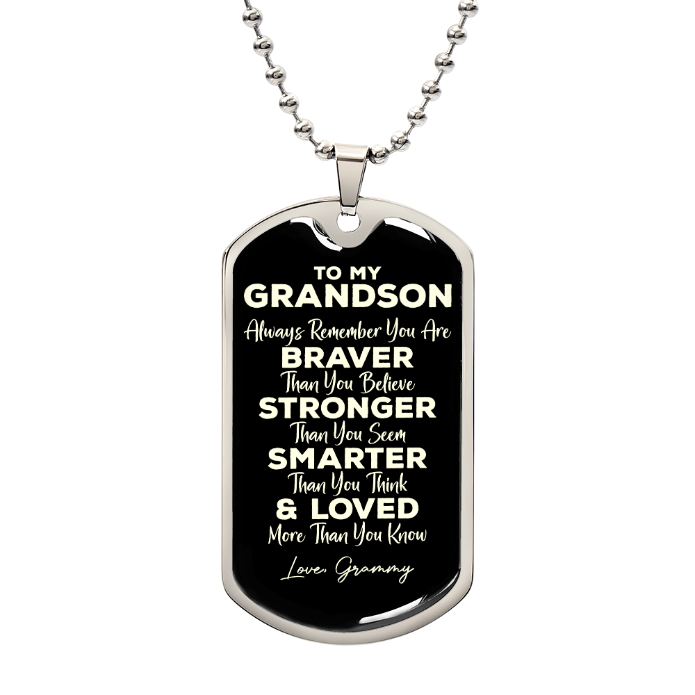 To My Grandson Necklace from GrandDad GrandMom Never Forget How Much I Love You Birthday Christmas Gifts Dog Tag Necklace Grandpa, Grandma