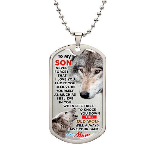 To My Son Necklace from Mom Never Forget How Much I Love You Birthday Christmas Gifts Dog Tag Necklace, Son Mother Pendant Gifts Military Necklaces, Jewelry Gifts for Men Boys, Gift for Best Son Birthday and Graduation