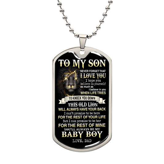To My Son Never Forget That I Love You Baby Boy Love Your Dad, Luxury Dog Tag Necklace, Jewelry Gifts for Boys, Gifts for Teen Boys from Dad Daddy Father Fathers Day
