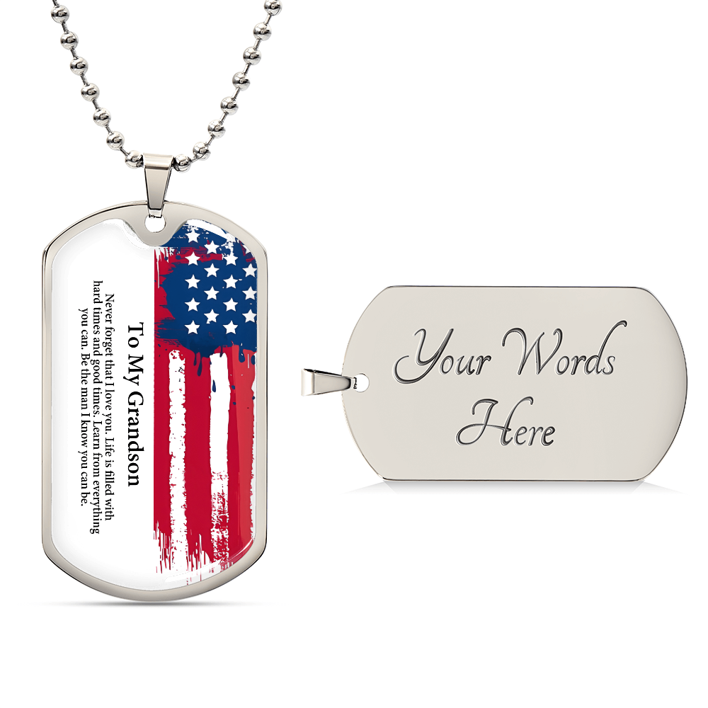 To My Grandson Dog tag Gift Necklace, Birthday Gift For Grandson, Christmas Gift From Grandmother, Gift From Grandpa To Grandson, To My Grandson Necklace Gifts From Grandpa, Grandma, USA Flag