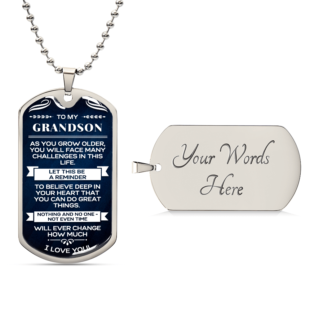 Grandson Gifts From Grandma or Grandpa, To My Grandson Gifts, Necklace For Him, Christmas Gift From Grandfather, Gift From Grandpa To Grandson, Necklace Gifts From Grandmother, Luxury Dog Tag Necklace Present from Grandparents