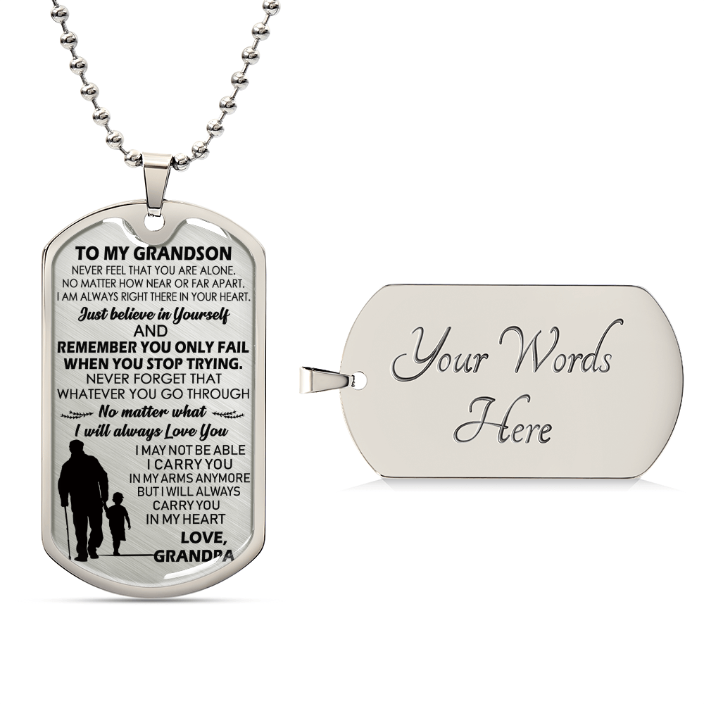 Grandson Birthday Gifts, To My Grandson Dog Tag Military From Grandfather Luxury Dog Tag Necklace, Gift From Grandpa To Grandson, To My Grandson Necklace Gifts From Grandpa