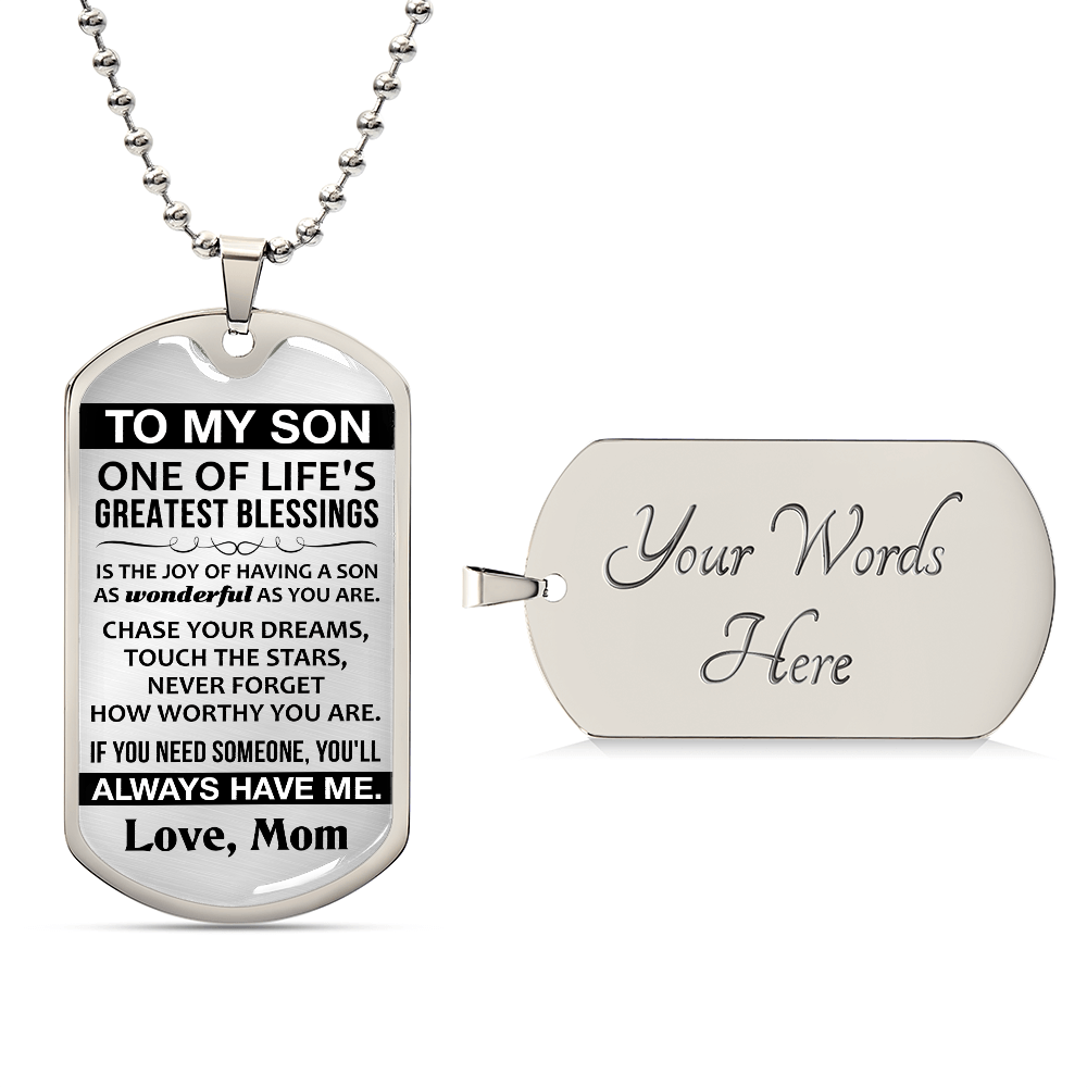To My Son Necklace from Mom Sons Inspirational Dog Tag Necklace Gifts for Men Boys Birthday Graduation Gifts for Teen Boys Son I Love You Gifts from Mama Mother and Son