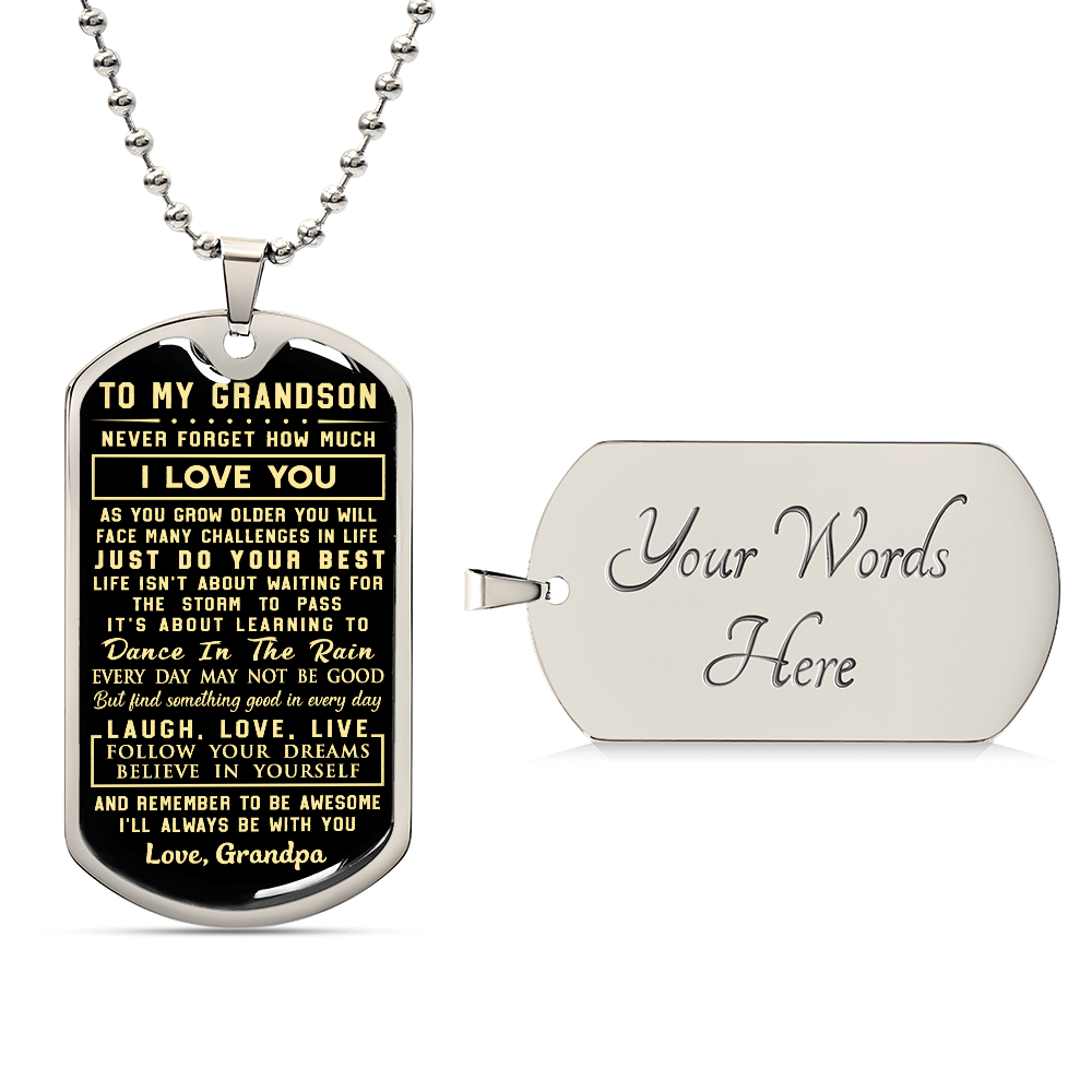 To My Grandson Dog Tag Necklace Love Grandpa Luxury Dog Tag Necklace, Always Remember You Are Braver, Motivational Graduation Gift, Great-Grandson Birthday Gift, Motivational Encouragement Dogtags Jewelry