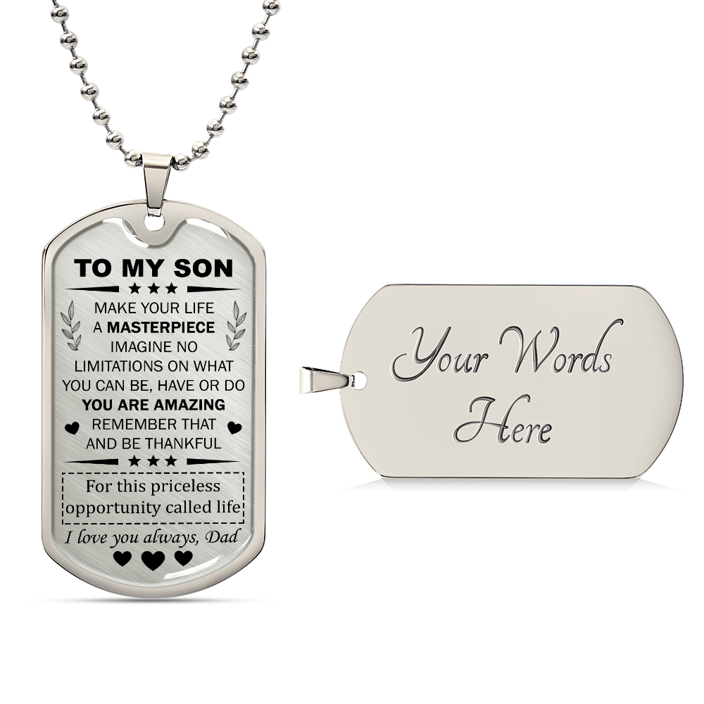 To My Son Necklace from Dad Sons Inspirational Dog Tag Necklace Gifts for Men Boys Birthday Graduation Gifts for Teen Boys Son I Love You Gifts from Dad Father and Son Resin Military Necklaces