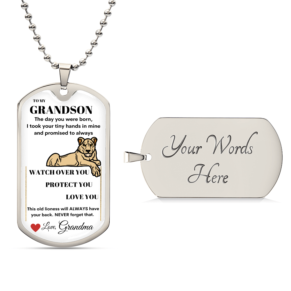 To My Grandson Dog Tag Necklace Love Grandma Luxury Dog Tag Necklace, Always Remember You Are Braver, Motivational Graduation Gift, Great-Grandson Birthday Gift, Motivational Encouragement Dogtags Jewelry