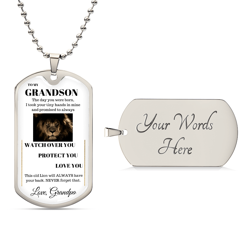 To My Grandson Love Grandpa Gift Ideas, Watch Over You Protect You Love You, Great-Grandson Birthday Gift, Motivational Encouragement Dogtags Jewelry, Braver Stronger Smarter & Loved More THan You Know