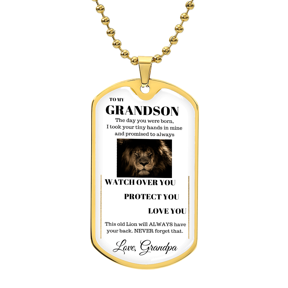 To My Grandson Love Grandpa Gift Ideas, Watch Over You Protect You Love You, Great-Grandson Birthday Gift, Motivational Encouragement Dogtags Jewelry, Braver Stronger Smarter & Loved More THan You Know