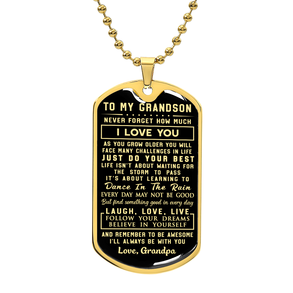 To My Grandson Dog Tag Necklace Love Grandpa Luxury Dog Tag Necklace, Always Remember You Are Braver, Motivational Graduation Gift, Great-Grandson Birthday Gift, Motivational Encouragement Dogtags Jewelry