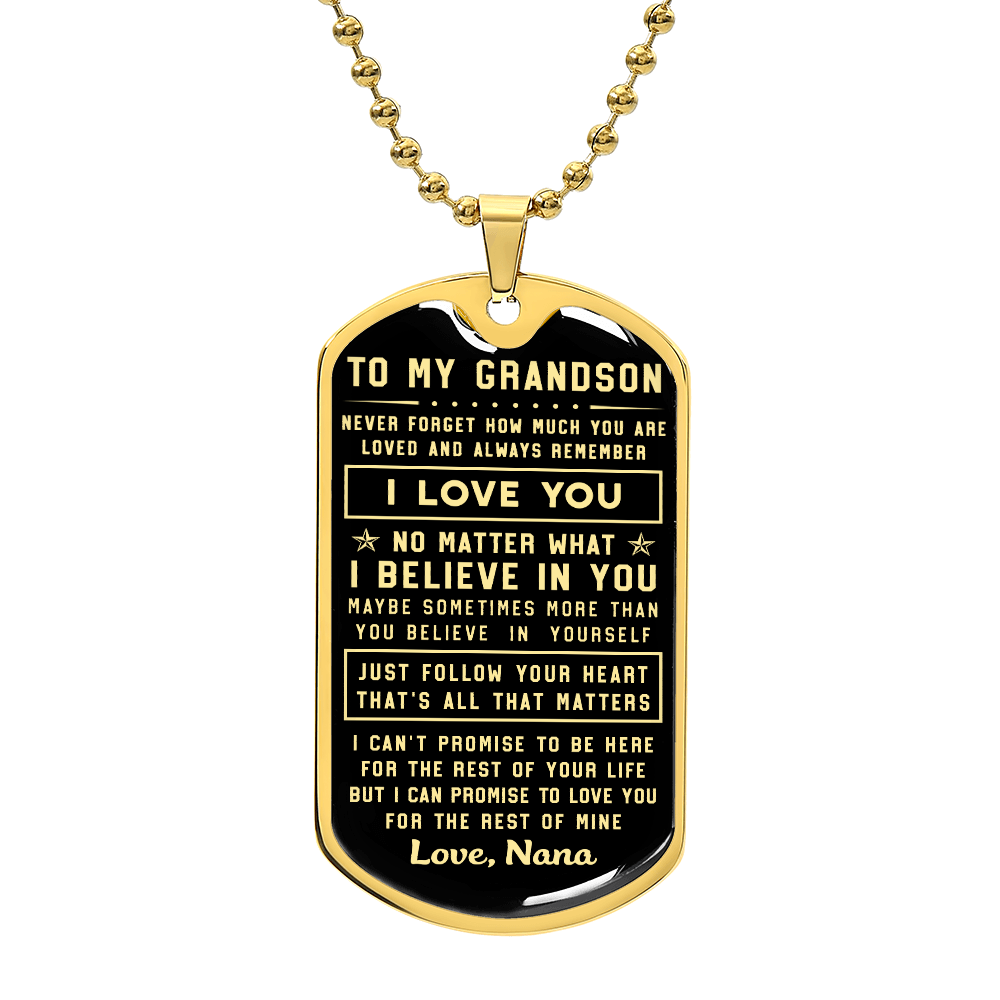 To My Grandson from Nana Inspirational Necklace Dog Tag Pendant Necklace Always Remember You Are Braver Than You Believe Motivational Encouragement Dogtags Jewelry Birthday Graduation Gifts
