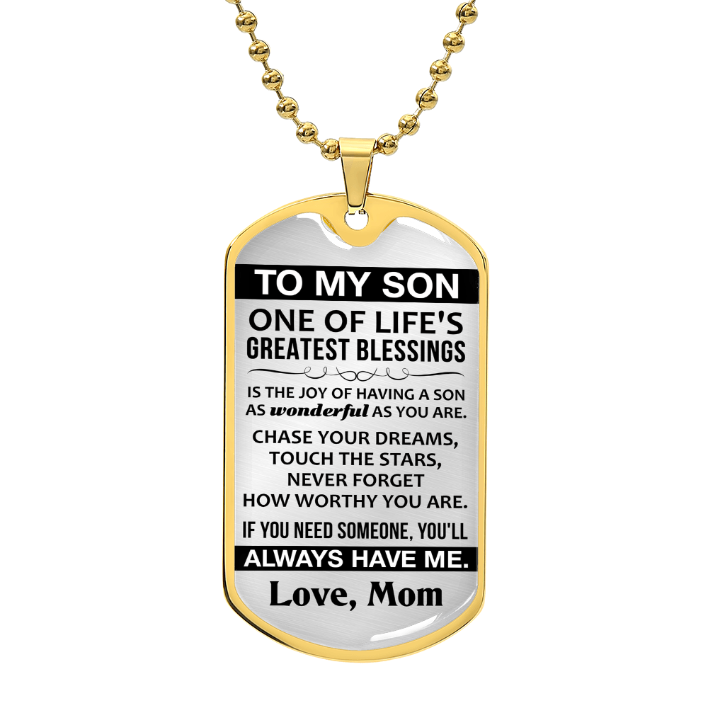 To My Son Necklace from Mom Sons Inspirational Dog Tag Necklace Gifts for Men Boys Birthday Graduation Gifts for Teen Boys Son I Love You Gifts from Mama Mother and Son