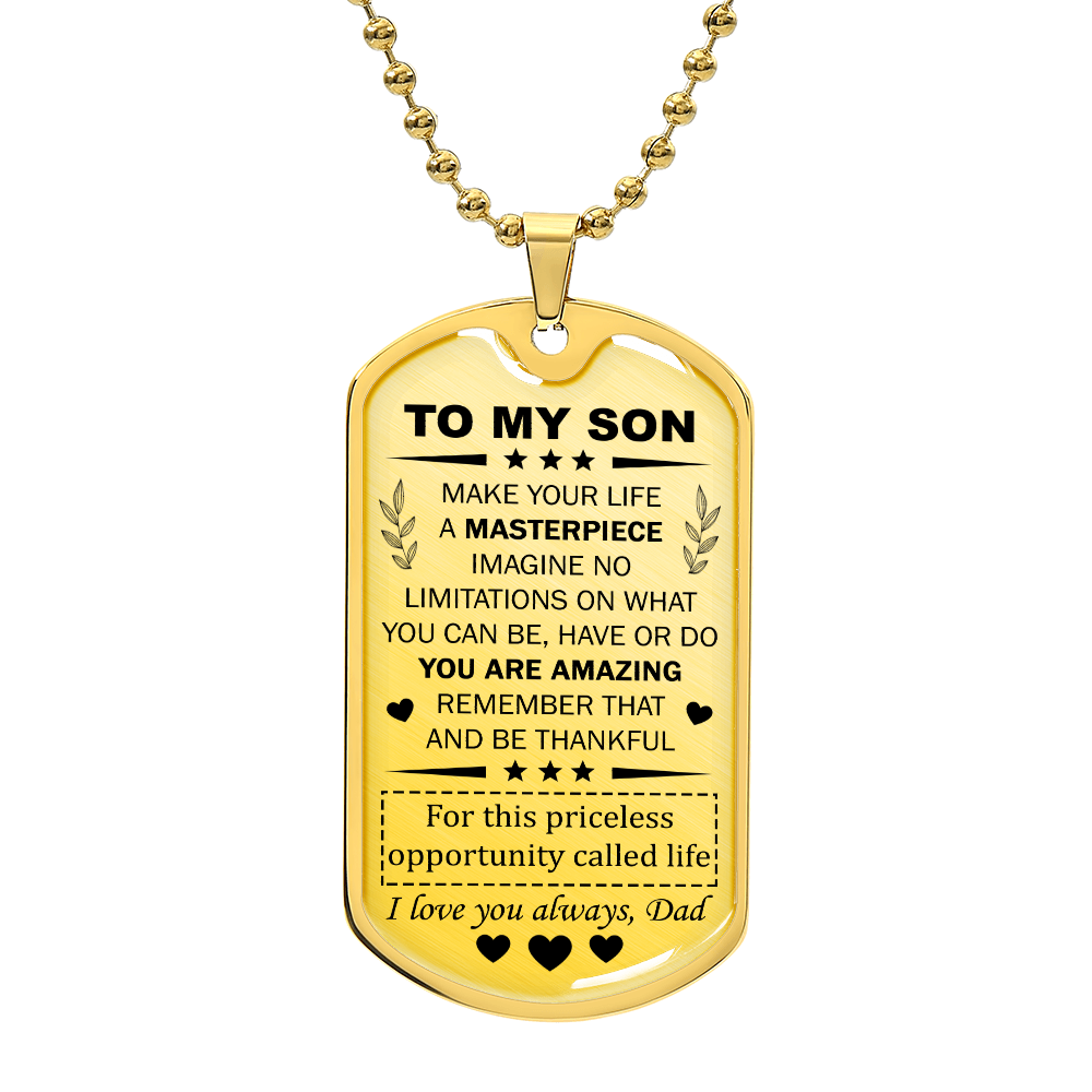 To My Son Necklace from Dad Sons Inspirational Dog Tag Necklace Gifts for Men Boys Birthday Graduation Gifts for Teen Boys Son I Love You Gifts from Dad Father and Son Resin Military Necklaces