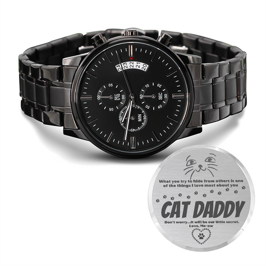 Christmas Gift For Cat Lover Man, Mens Engraved Watch, Chronograph Watch Gift For Him, Anniversary Gift For Husband, Boyfriend Birthday Gift, Christmas Gift For Dad, Stepdad Gift, Birthday Gift From Kids, Custom Watch For Dad, Stepdad Christmas Present