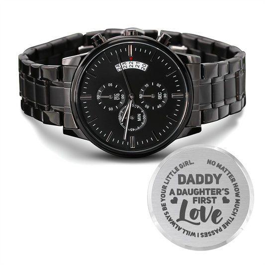 Daddy Daughter First Love - Custom Gift for Dad, Fathers Day Gifts, Engraved Watch Men, Personalized Watch for Men, Metal Band Watch for Men, Men Engraved Watch, Unique Gift Ideas for Birthday