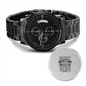 Daddy Husband Protector Hero Black Chronograph Watch with Engraving, Custom Gift for Dad, Fathers Day Gifts, Engraved Watch Men, Personalized Watch for Men, Metal Band Watch for Men, Men Engraved Watch, Unique Gift Ideas for Birthday