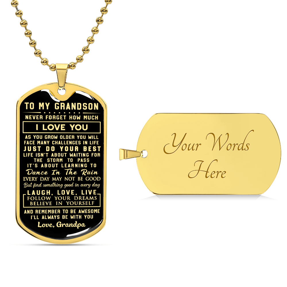 To My Grandson Dog Tag Necklace Love Grandpa Luxury Dog Tag Necklace, Always Remember You Are Braver, Motivational Graduation Gift, Great-Grandson Birthday Gift, Motivational Encouragement Dogtags Jewelry