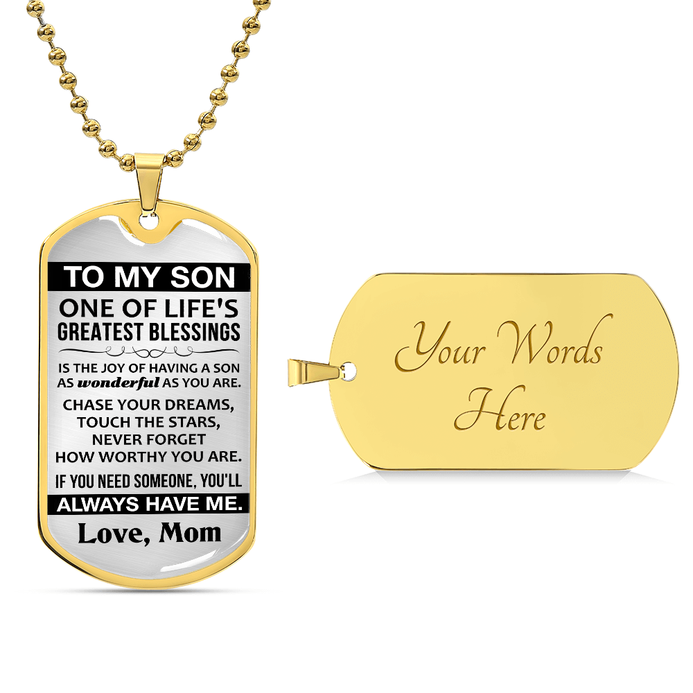 To My Son Necklace from Mom Sons Inspirational Dog Tag Necklace Gifts for Men Boys Birthday Graduation Gifts for Teen Boys Son I Love You Gifts from Mama Mother and Son