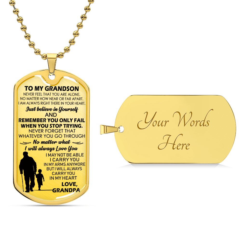 Grandson Birthday Gifts, To My Grandson Dog Tag Military From Grandfather Luxury Dog Tag Necklace, Gift From Grandpa To Grandson, To My Grandson Necklace Gifts From Grandpa