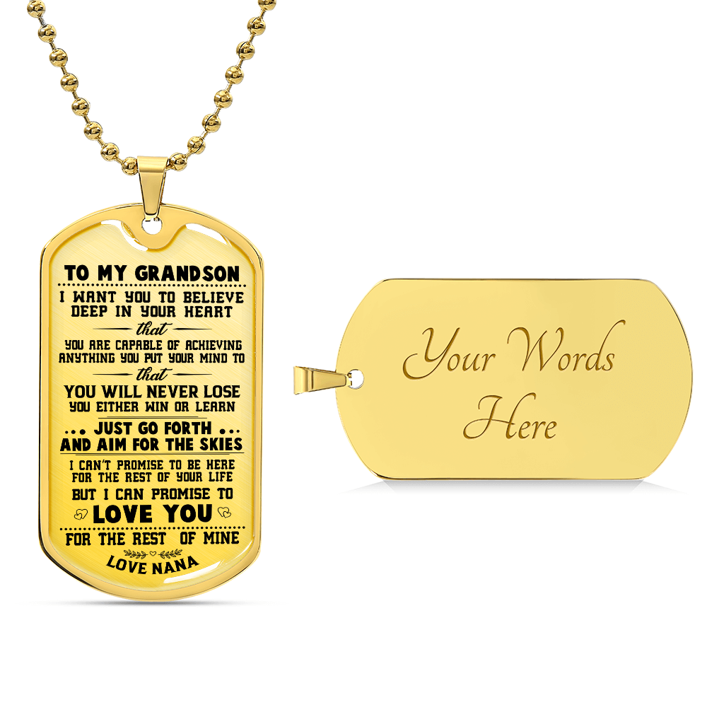 To My Grandson from Nana Inspirational Necklace Dog Tag Pendant Necklace Always Remember You Are Braver Than You Believe Motivational Encouragement Dogtags Jewelry Birthday Graduation Gifts,  Love Nana