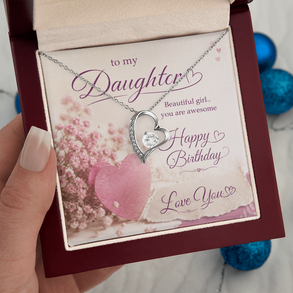 To My Daughter Birthday Gift – Beautiful Girl, You Are Awesome | Heartfelt Happy Birthday Gift | Daughter Birthday Gift – Romantic Pink Floral Happy Birthday Design | Love You