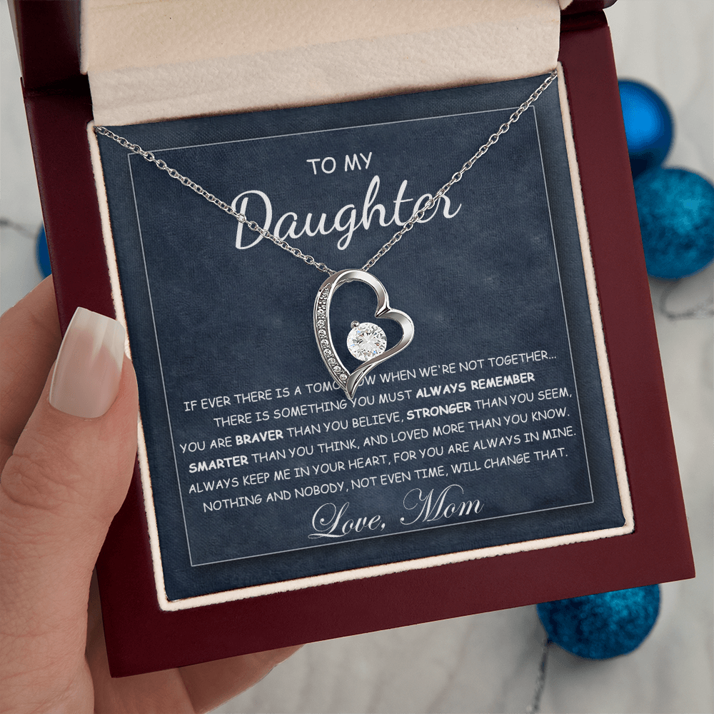 To My Daughter Necklace From Best Mom With Heartfelt Message, Daughter Birthday Present From Mama, Jewelry Gifts For Graduation for Her From Mom or Daddy, 14K Pendant Forever Love Necklace