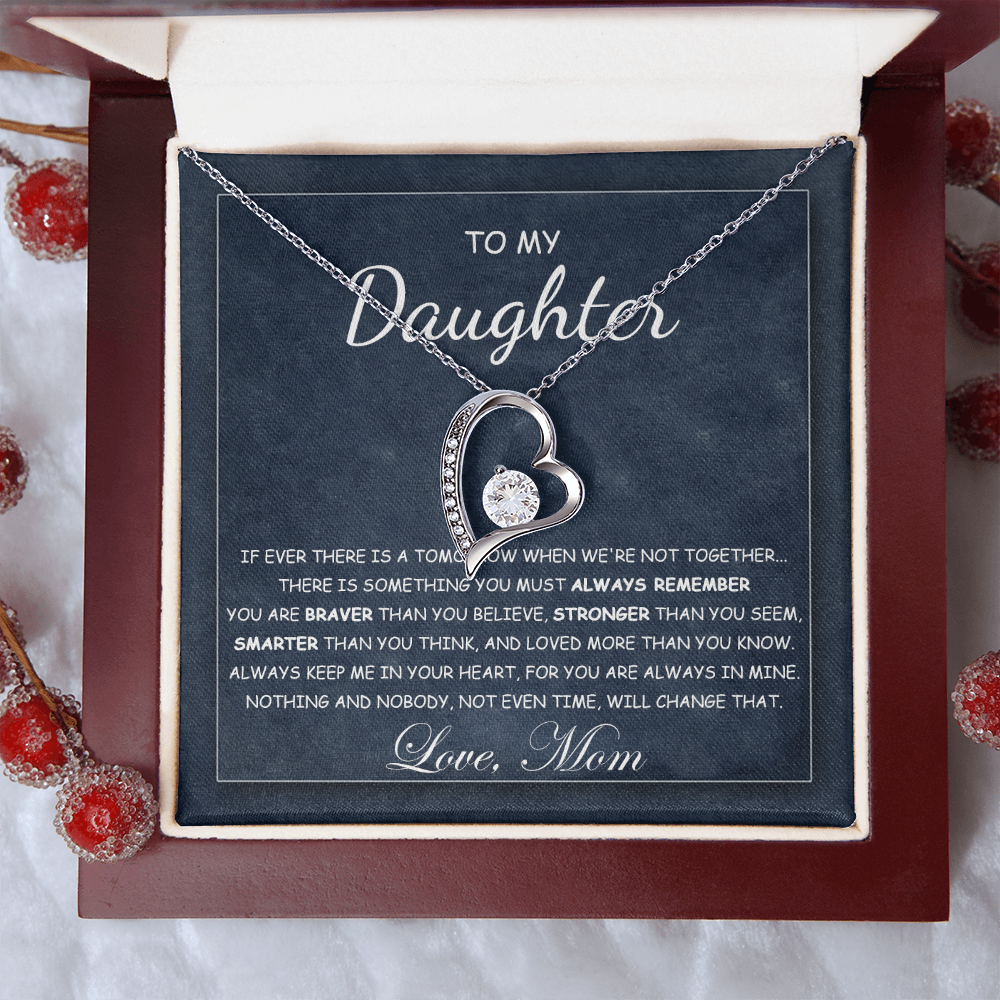 To My Daughter Necklace From Best Mom With Heartfelt Message, Daughter Birthday Present From Mama, Jewelry Gifts For Graduation for Her From Mom or Daddy, 14K Pendant Forever Love Necklace
