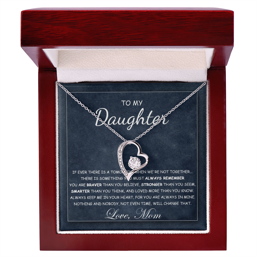 To My Daughter Necklace From Best Mom With Heartfelt Message, Daughter Birthday Present From Mama, Jewelry Gifts For Graduation for Her From Mom or Daddy, 14K Pendant Forever Love Necklace