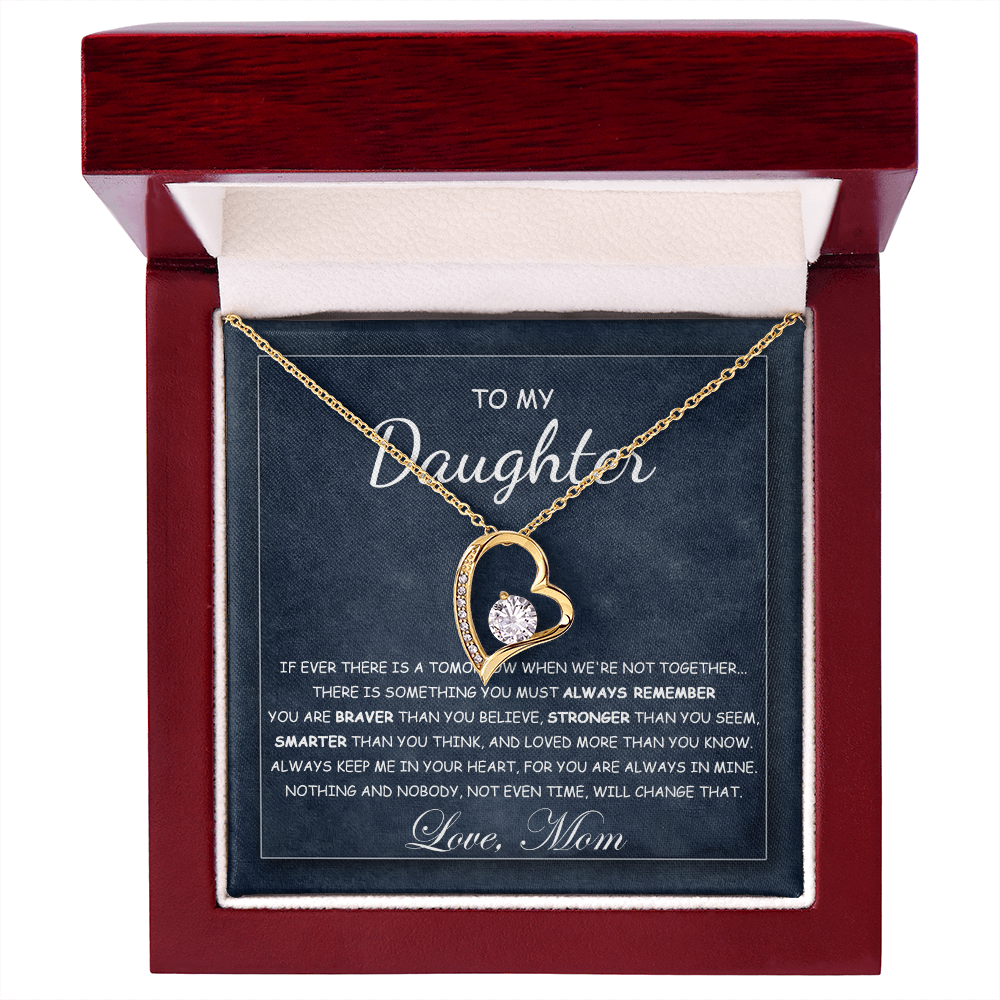 To My Daughter Necklace From Best Mom With Heartfelt Message, Daughter Birthday Present From Mama, Jewelry Gifts For Graduation for Her From Mom or Daddy, 14K Pendant Forever Love Necklace