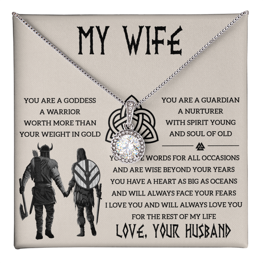 Romantic Wife Gift- Wife Birthday Surprise - Golden Colour Neckless for Beloved Wife - Shieldmaiden Necklace for Your Wife - Gold Woman Name Jewelry - Personalized Anniversary Gift for Wife - Best Partner Gift Necklace